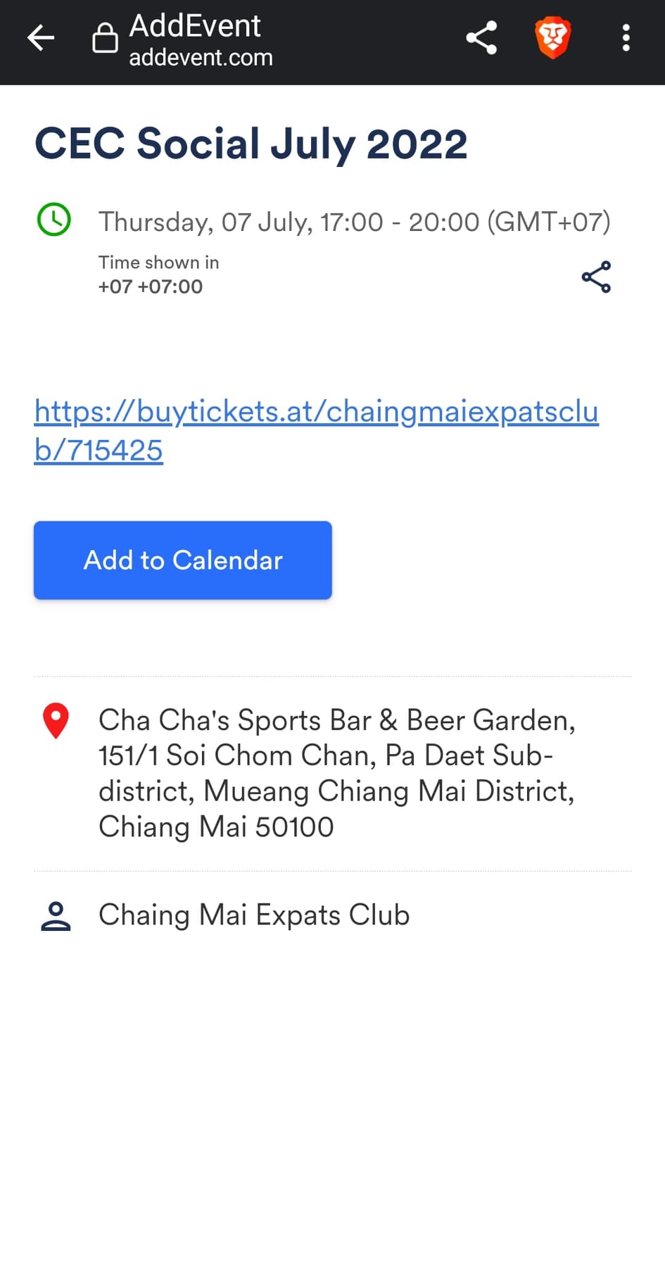 Chiang Mai Expats Club ChiangMaiExpatsClub Ticket Tailor